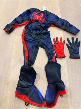 Kids Black and Red Miles Morales Spiderman Muscle Costume with Gloves